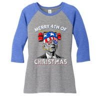 Merry 4th Of Christmas Funny Joe Biden Confused 4th Of July Women's Tri-Blend 3/4-Sleeve Raglan Shirt