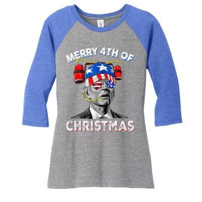 Merry 4th Of Christmas Funny Joe Biden Confused 4th Of July Women's Tri-Blend 3/4-Sleeve Raglan Shirt