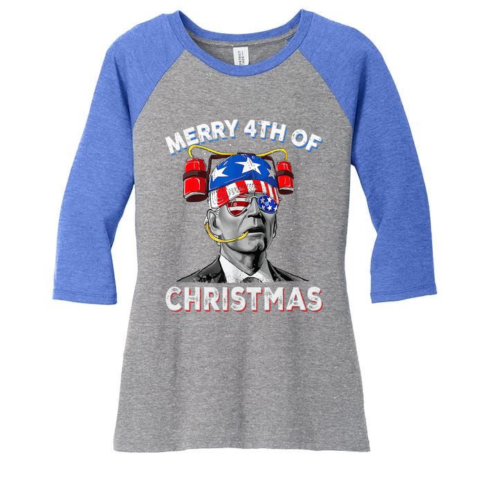 Merry 4th Of Christmas Funny Joe Biden Confused 4th Of July Women's Tri-Blend 3/4-Sleeve Raglan Shirt