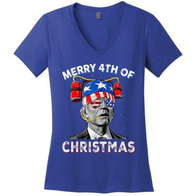 Merry 4th Of Christmas Funny Joe Biden Confused 4th Of July Women's V-Neck T-Shirt