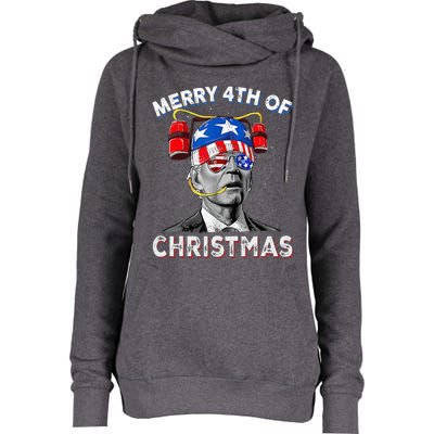 Merry 4th Of Christmas Funny Joe Biden Confused 4th Of July Womens Funnel Neck Pullover Hood