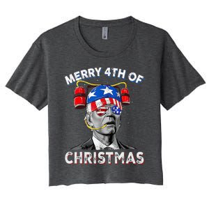 Merry 4th Of Christmas Funny Joe Biden Confused 4th Of July Women's Crop Top Tee