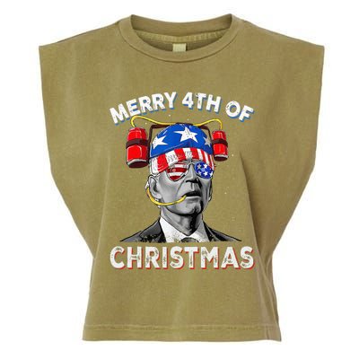 Merry 4th Of Christmas Funny Joe Biden Confused 4th Of July Garment-Dyed Women's Muscle Tee