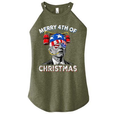 Merry 4th Of Christmas Funny Joe Biden Confused 4th Of July Women's Perfect Tri Rocker Tank