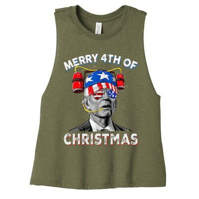 Merry 4th Of Christmas Funny Joe Biden Confused 4th Of July Women's Racerback Cropped Tank