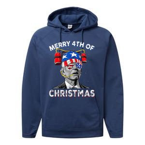 Merry 4th Of Christmas Funny Joe Biden Confused 4th Of July Performance Fleece Hoodie