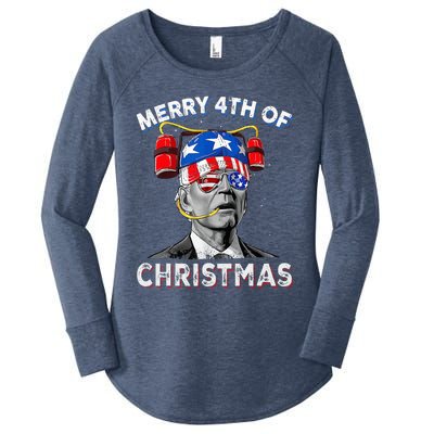 Merry 4th Of Christmas Funny Joe Biden Confused 4th Of July Women's Perfect Tri Tunic Long Sleeve Shirt