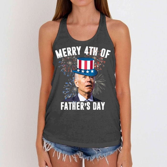 Merry 4th Of Father's Day Joe Biden Funny Gift For Dad Women's Knotted Racerback Tank
