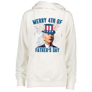 Merry 4th Of Father's Day Joe Biden Funny Gift For Dad Womens Funnel Neck Pullover Hood