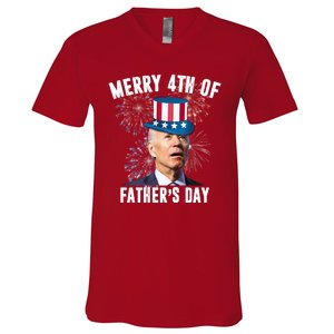 Merry 4th Of Father's Day Joe Biden Funny Gift For Dad V-Neck T-Shirt