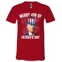 Merry 4th Of Father's Day Joe Biden Funny Gift For Dad V-Neck T-Shirt
