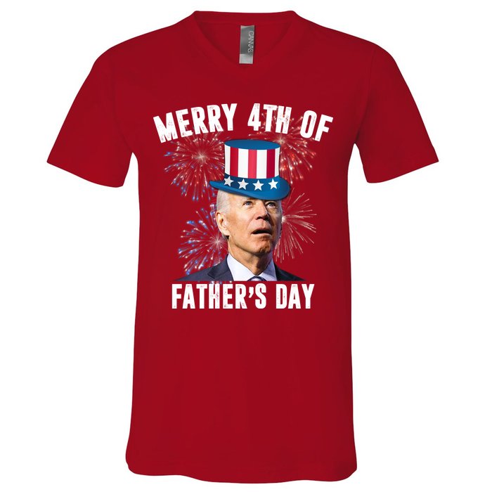 Merry 4th Of Father's Day Joe Biden Funny Gift For Dad V-Neck T-Shirt