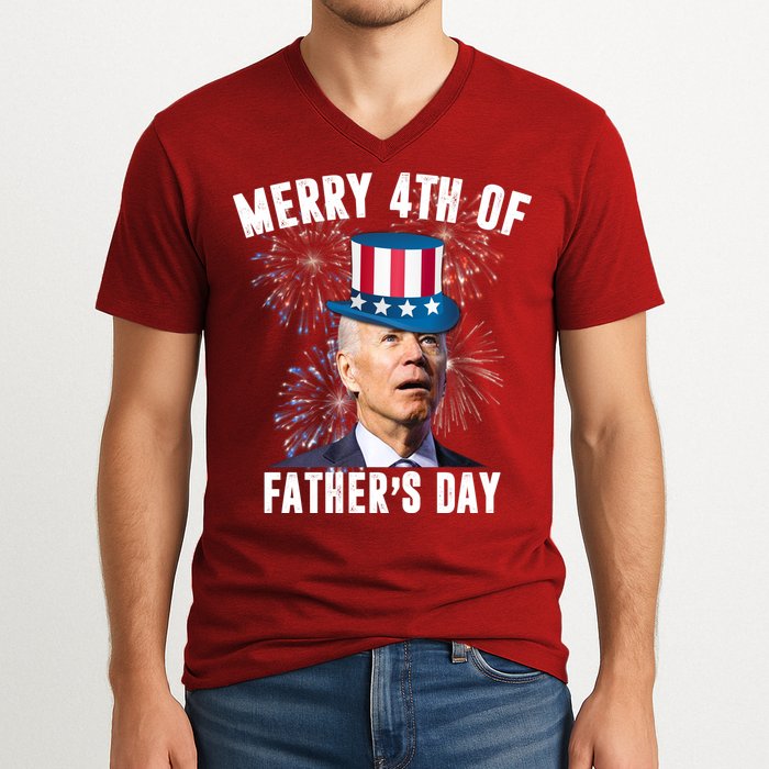 Merry 4th Of Father's Day Joe Biden Funny Gift For Dad V-Neck T-Shirt