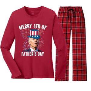 Merry 4th Of Father's Day Joe Biden Funny Gift For Dad Women's Long Sleeve Flannel Pajama Set 