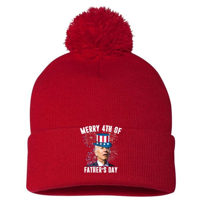 Merry 4th Of Father's Day Joe Biden Funny Gift For Dad Pom Pom 12in Knit Beanie