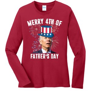 Merry 4th Of Father's Day Joe Biden Funny Gift For Dad Ladies Long Sleeve Shirt