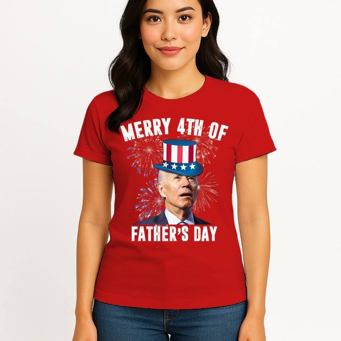 Merry 4th Of Father's Day Joe Biden Funny Gift For Dad Womens T-Shirt