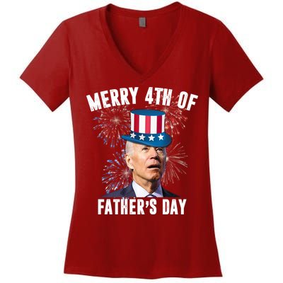Merry 4th Of Father's Day Joe Biden Funny Gift For Dad Women's V-Neck T-Shirt