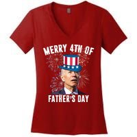 Merry 4th Of Father's Day Joe Biden Funny Gift For Dad Women's V-Neck T-Shirt