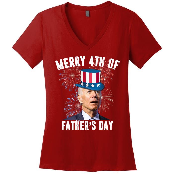 Merry 4th Of Father's Day Joe Biden Funny Gift For Dad Women's V-Neck T-Shirt