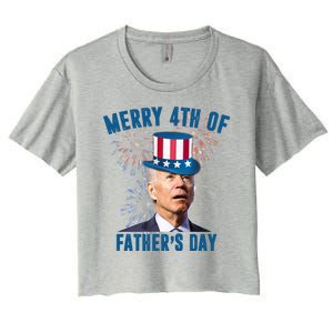 Merry 4th Of Father's Day Joe Biden Funny Gift For Dad Women's Crop Top Tee