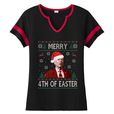 Merry 4th Of Easter Funny Joe Biden Christmas Ugly Sweater Ladies Halftime Notch Neck Tee