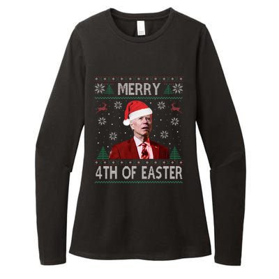 Merry 4th Of Easter Funny Joe Biden Christmas Ugly Sweater Womens CVC Long Sleeve Shirt