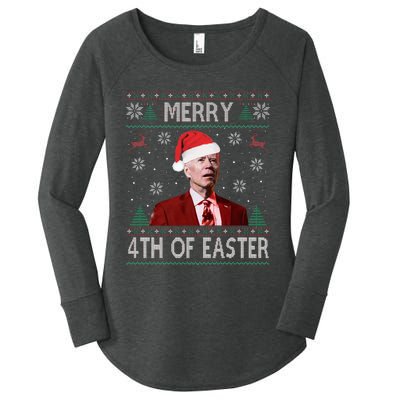 Merry 4th Of Easter Funny Joe Biden Christmas Ugly Sweater Women's Perfect Tri Tunic Long Sleeve Shirt