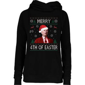 Merry 4th Of Easter Funny Joe Biden Christmas Ugly Sweater Womens Funnel Neck Pullover Hood