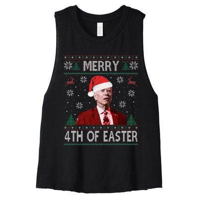 Merry 4th Of Easter Funny Joe Biden Christmas Ugly Sweater Women's Racerback Cropped Tank