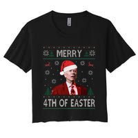 Merry 4th Of Easter Funny Joe Biden Christmas Ugly Sweater Women's Crop Top Tee