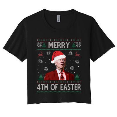 Merry 4th Of Easter Funny Joe Biden Christmas Ugly Sweater Women's Crop Top Tee