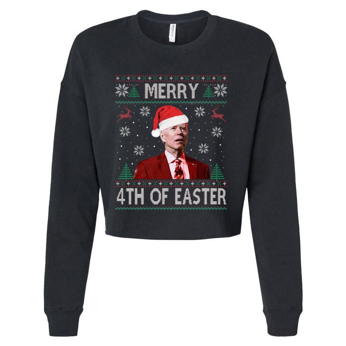 Merry 4th Of Easter Funny Joe Biden Christmas Ugly Sweater Cropped Pullover Crew