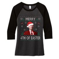 Merry 4th Of Easter Funny Joe Biden Christmas Ugly Sweater Women's Tri-Blend 3/4-Sleeve Raglan Shirt