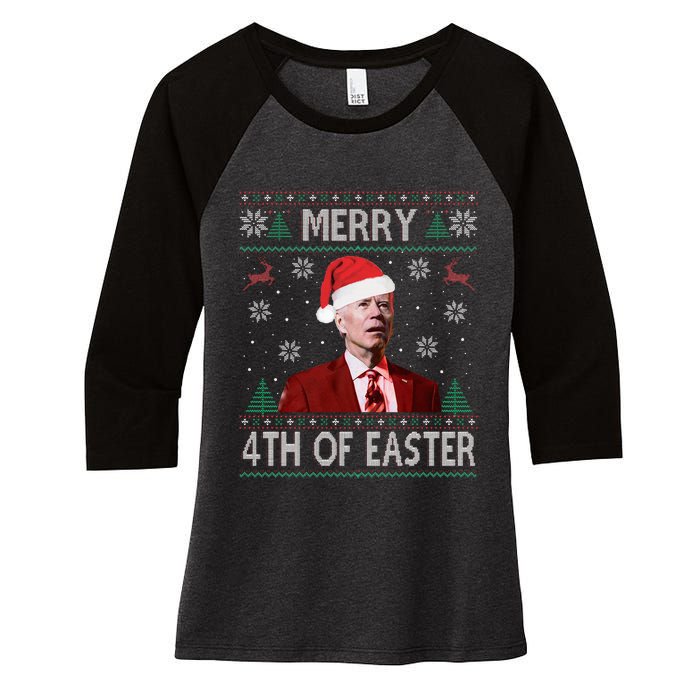 Merry 4th Of Easter Funny Joe Biden Christmas Ugly Sweater Women's Tri-Blend 3/4-Sleeve Raglan Shirt