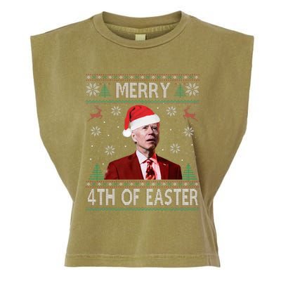 Merry 4th Of Easter Funny Joe Biden Christmas Ugly Sweater Garment-Dyed Women's Muscle Tee