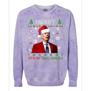 Merry 4th Of Halloween Funny Biden Ugly Christmas Sweater Colorblast Crewneck Sweatshirt