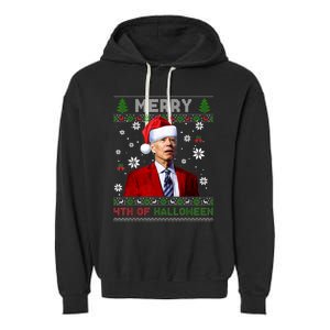 Merry 4th Of Halloween Funny Biden Ugly Christmas Sweater Garment-Dyed Fleece Hoodie