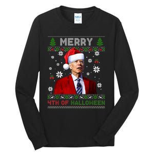 Merry 4th Of Halloween Funny Biden Ugly Christmas Sweater Tall Long Sleeve T-Shirt