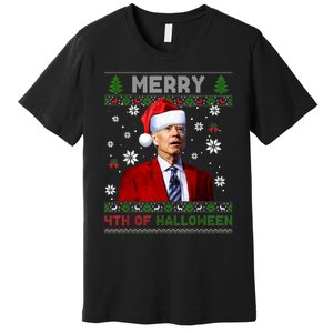 Merry 4th Of Halloween Funny Biden Ugly Christmas Sweater Premium T-Shirt