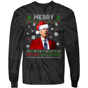 Merry 4th Of Halloween Funny Biden Ugly Christmas Sweater Tie-Dye Long Sleeve Shirt