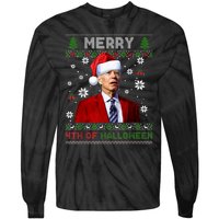 Merry 4th Of Halloween Funny Biden Ugly Christmas Sweater Tie-Dye Long Sleeve Shirt