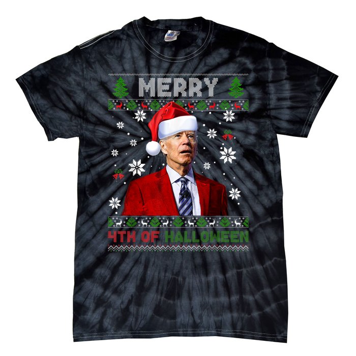 Merry 4th Of Halloween Funny Biden Ugly Christmas Sweater Tie-Dye T-Shirt