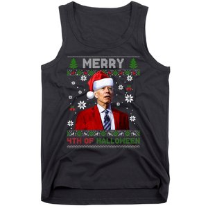 Merry 4th Of Halloween Funny Biden Ugly Christmas Sweater Tank Top