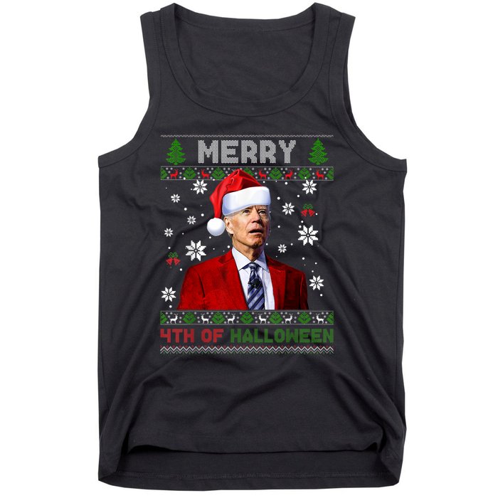 Merry 4th Of Halloween Funny Biden Ugly Christmas Sweater Tank Top