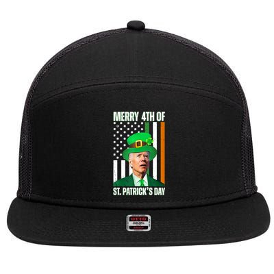 Merry 4th Of St Patricks Day Joe Biden Funny Holiday 7 Panel Mesh Trucker Snapback Hat