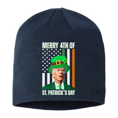 Merry 4th Of St Patricks Day Joe Biden Funny Holiday Sustainable Beanie