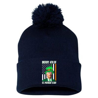 Merry 4th Of St Patricks Day Joe Biden Funny Holiday Pom Pom 12in Knit Beanie