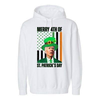 Merry 4th Of St Patricks Day Joe Biden Funny Holiday Garment-Dyed Fleece Hoodie