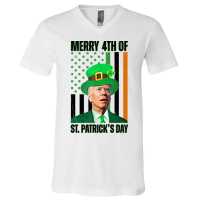 Merry 4th Of St Patricks Day Joe Biden Funny Holiday V-Neck T-Shirt